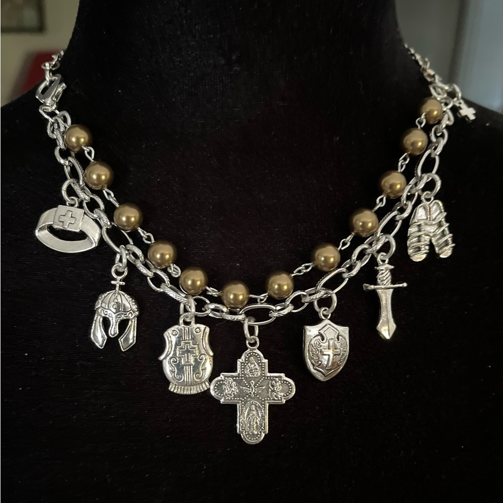 God Charm Bracelet Armor of God ~ Vintage Austrian Copper Pearls - Picture 6 of 12